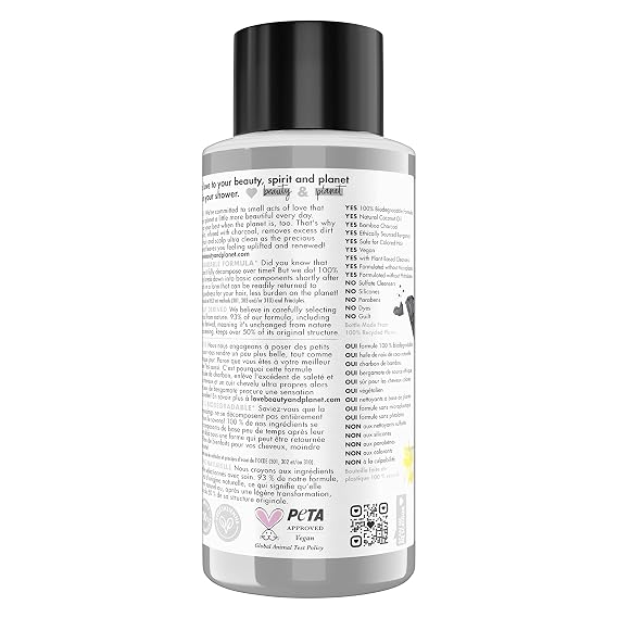 Love Beauty And Planet Clarifying Shampoo Delightful Detox Charcoal & Bergamot Vegan, Paraben & Sulfate & Silicone & Cruelty Free, Coconut, 13.5 Fl Oz