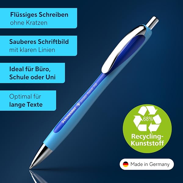 Schneider 132503 Slider Rave XB Kugelschreiber (Weiches Schreiben ohne Kratzen für lange Texte in Schule, Uni und Beruf) 5 Stück, Hellblau-Blau, Tinte: Blau - 2