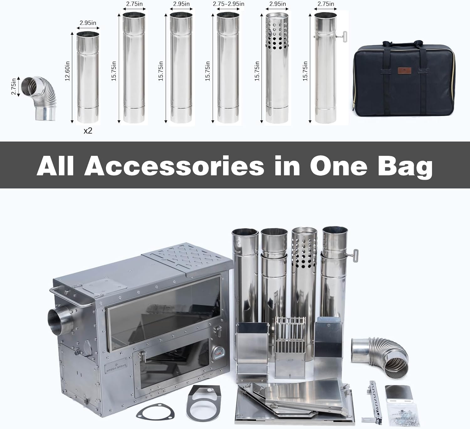 Green Stove Outdoor Camping Stove with Oven, Multi-Fuel Tent Stove Compatible with Wood or Pellets, Portable Stove with Chimney Pipes for Outdoor Use Only（Model: GreenStovehori 5 Max）