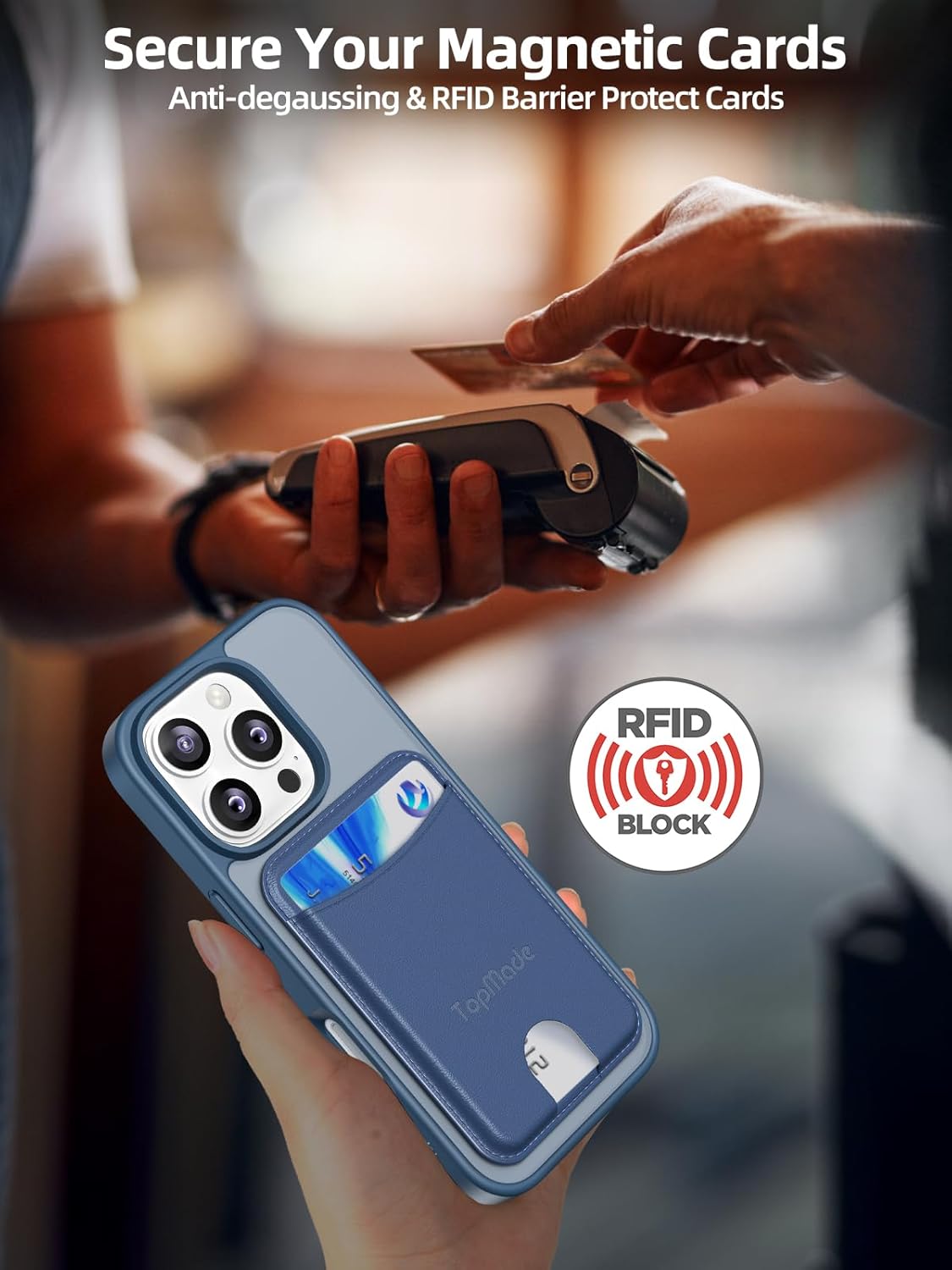 TopMade Mag-Safe Case for iPhone 16 Pro with Magnetic Card Holder Wallet, Mag-Safe Phone Case with Magnetic Wallet Fit 4 Cards, Shockproof Slim Case for iPhone 16 Pro 6.3 inch, Dark Blue - Image 6