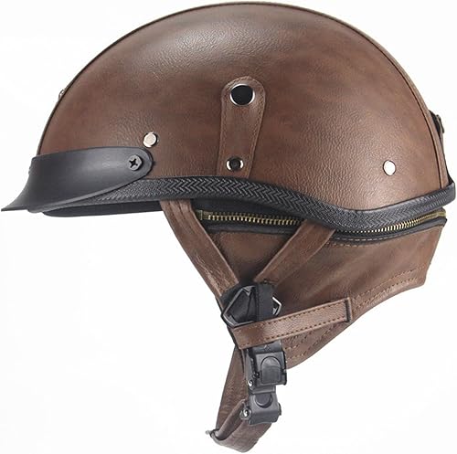 Casco de cuero para motocicleta, casco de media cara, con certificado por DOT, casco de motocicleta con correa ajustable para la barbilla, casco de