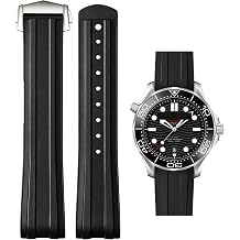 YISIWERA Silicone Watch Band FKM for Omega Seamaster New Diver 300M 42mm, 20mm Curved End Watch Strap Rubber for Men Women with Deployment Buckle
