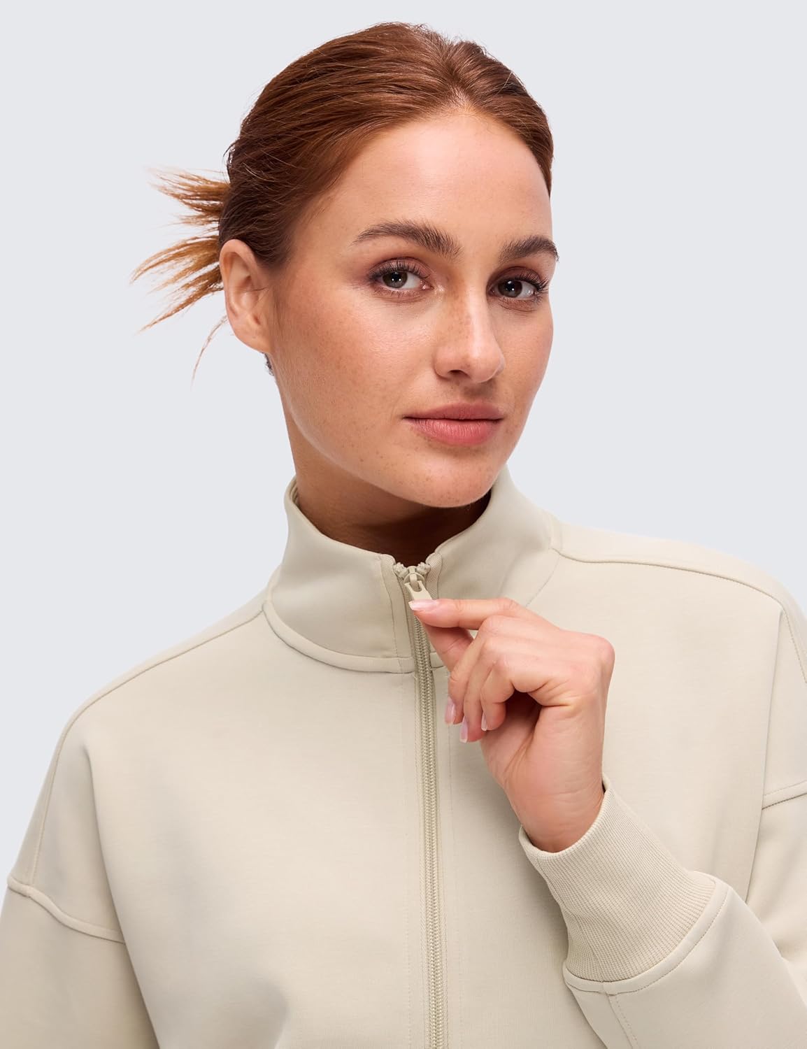 CRZ YOGA SoftAura Full Zip Sweatshirt for Women - Workout Casual Zipper Funnel Neck Sweat Shirts Jackets with Pockets