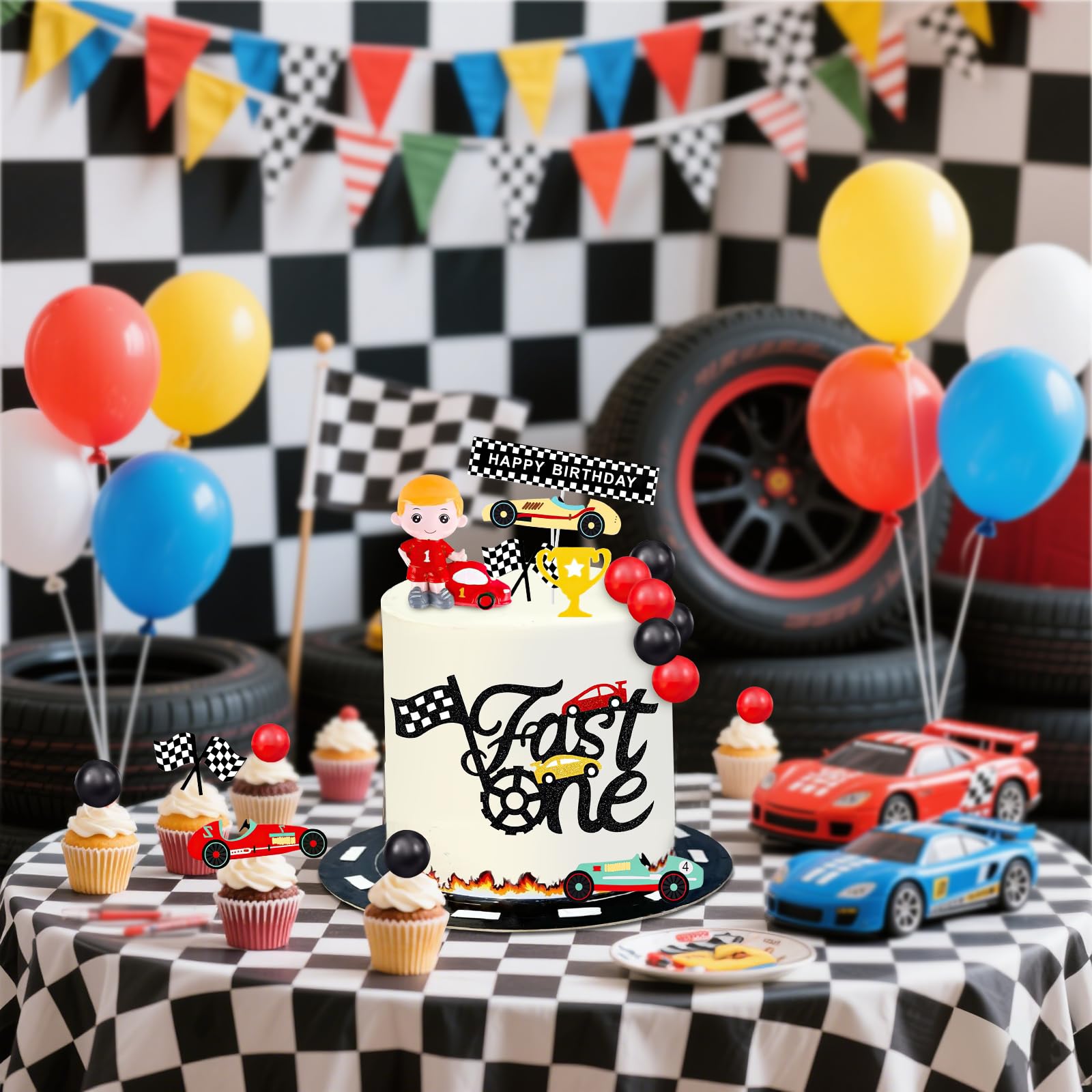 Topper Per Torta Fast One In Legno: Decorazione Auto Da Corsa Per Festa Di Compleanno A Tema Racing - copertina