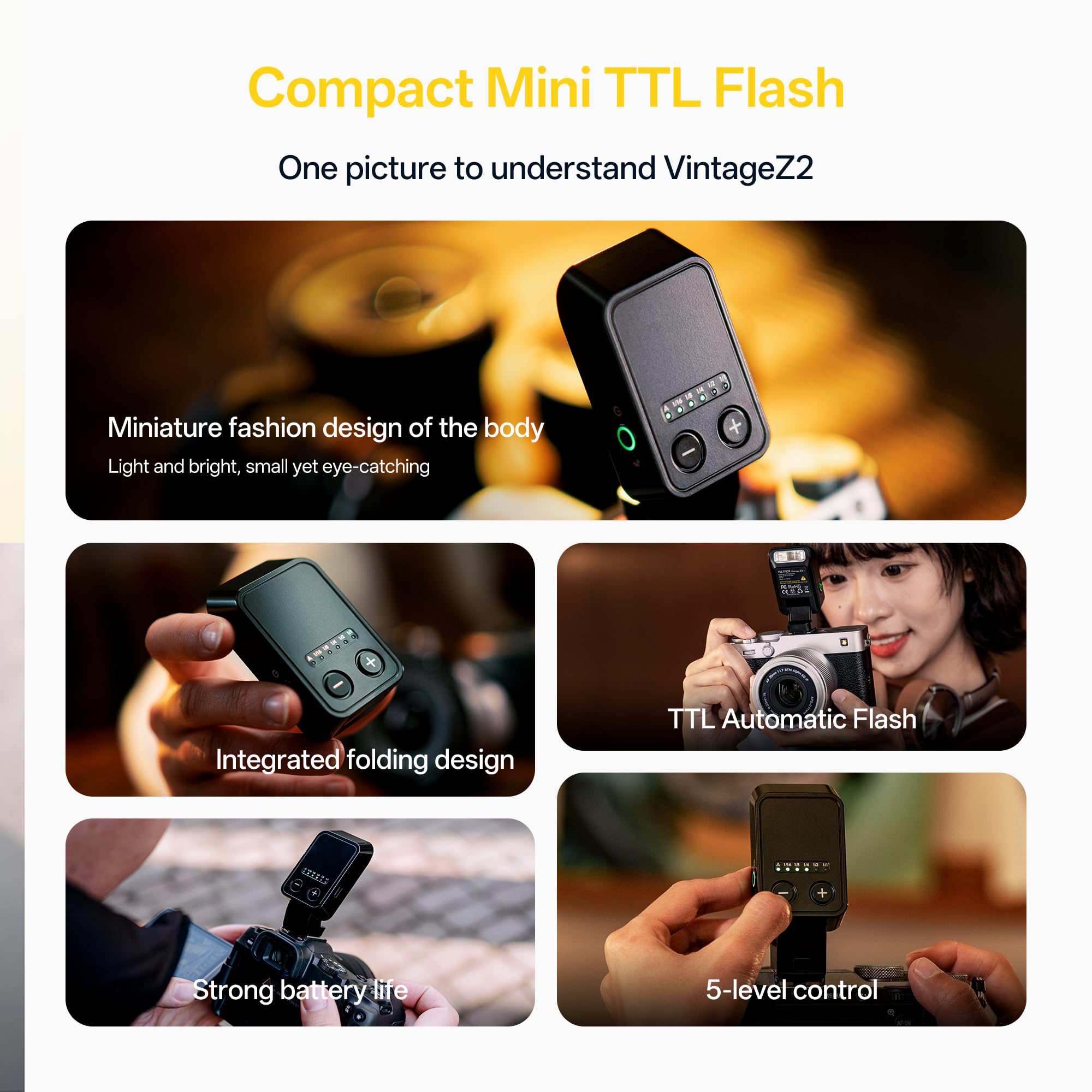 VILTROX Vintage Z2 Faltbarer Mini TTL On-Kamera-Blitz für Sony Kamera