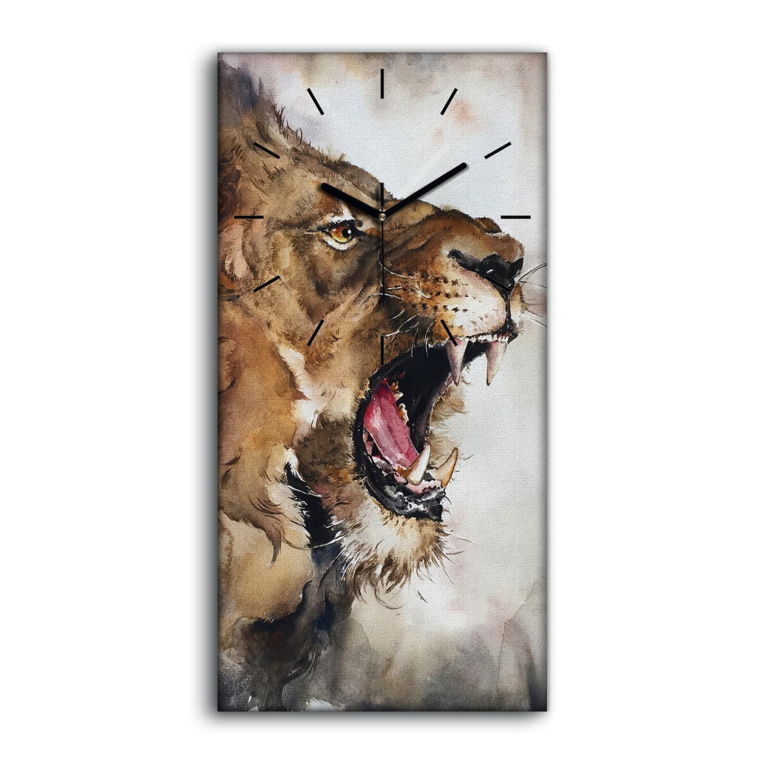Horloge sur toile 30x60cm salon chambre silencieuse abstrait animal lion art