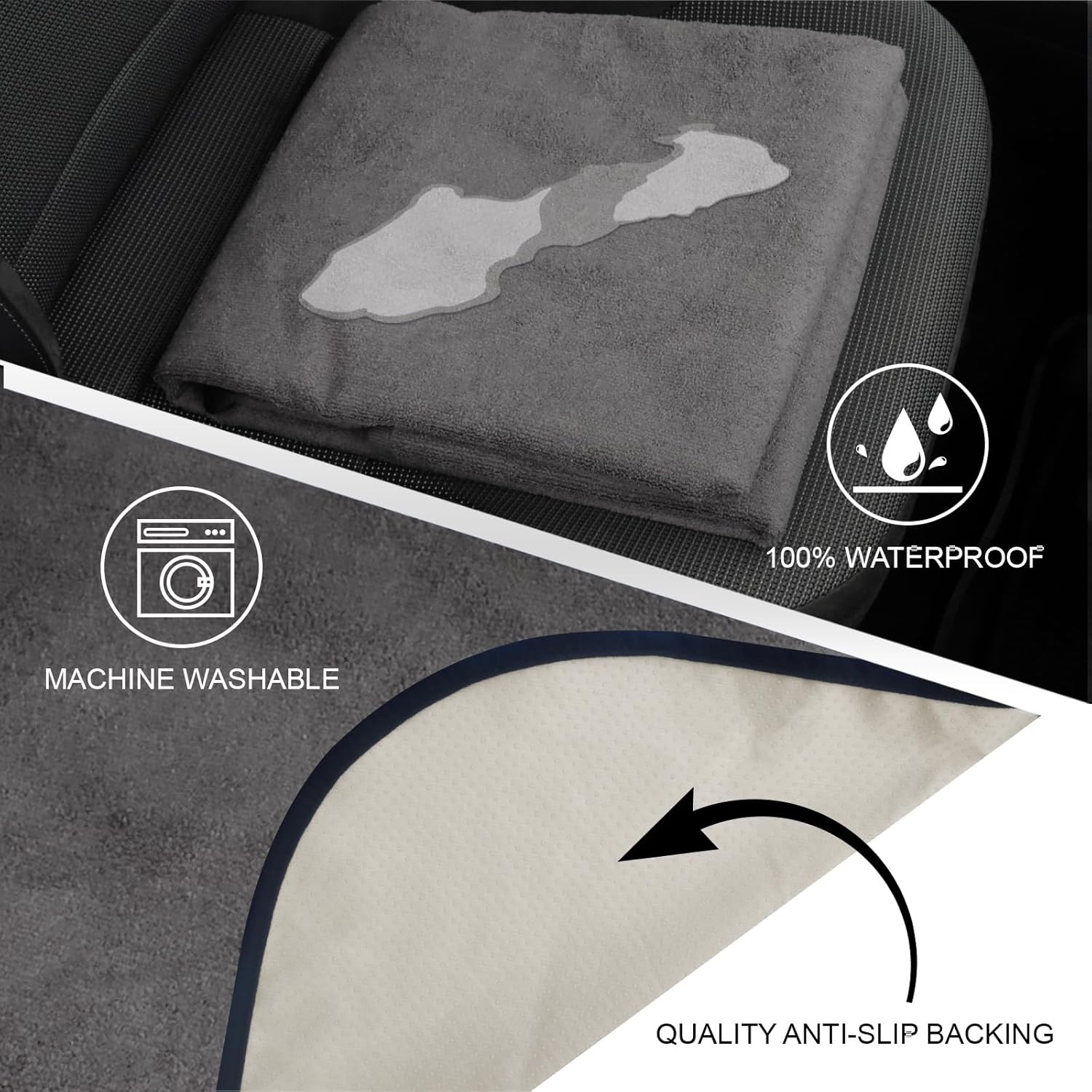 Back Seat Cover Protector for Dogs and Kids, Universal Waterproof Towel Rear Bench Seat Cover for Car, Truck, Van & SUV, Machine-Washable Backseat Car Covers (Gray, 1pcs Rear Seat)