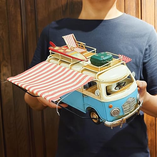 Vista 3 de Retro Camper Van Modelo Autobús Metal Vintage Touring Car nostálgico RV Estatua Londres Camper Van Modelo Adornos pintados a mano para el hogar