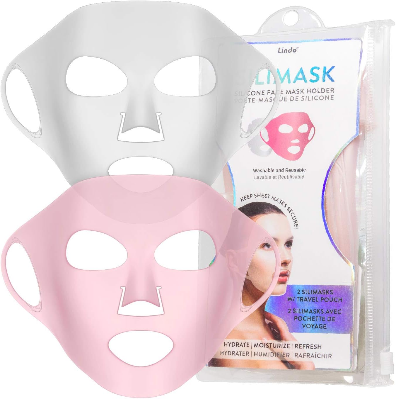 Lindo Silimask Reusable Silicone Facial Mask Cover for Sheet Masks - Travel Pouch Included
