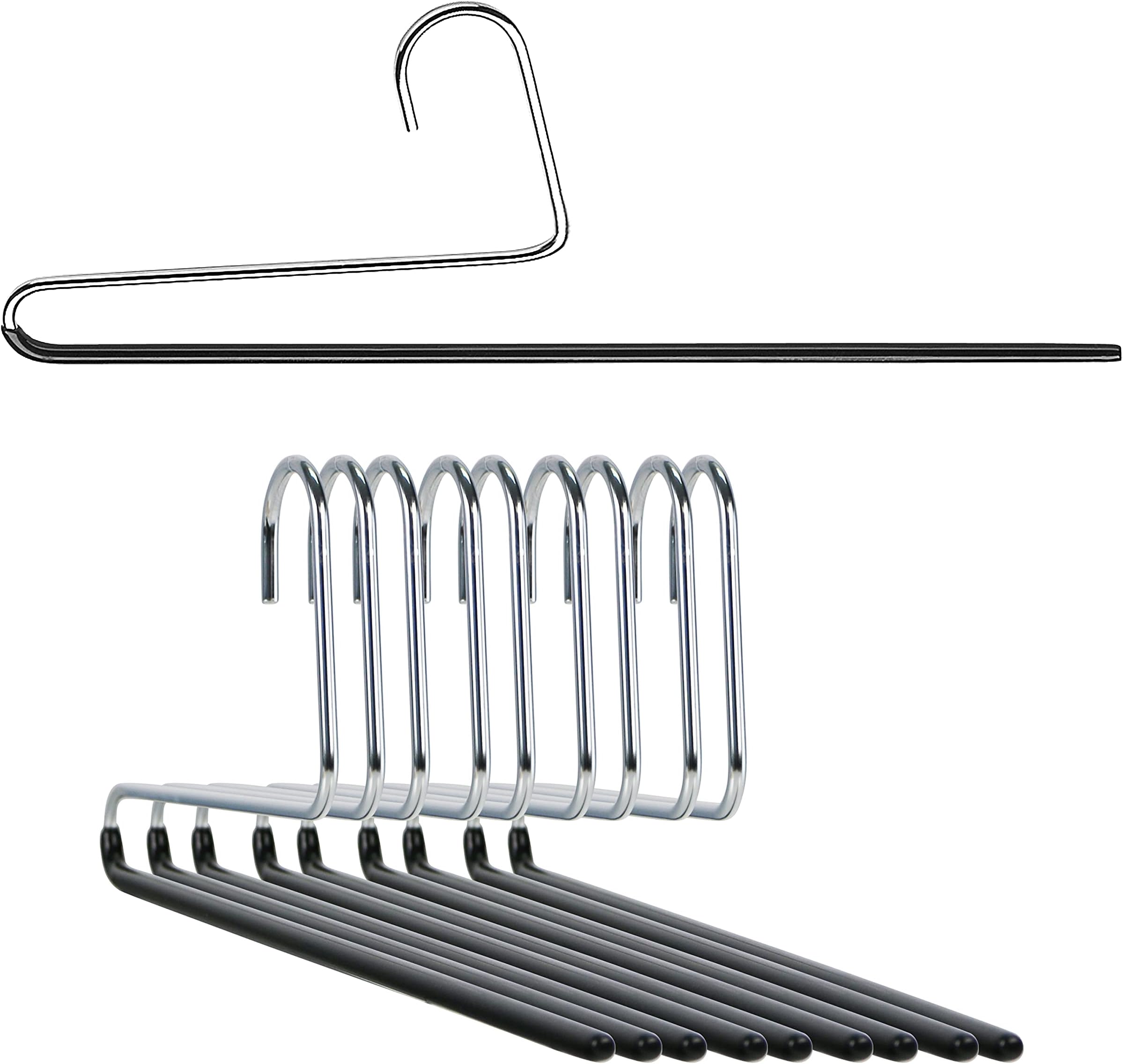 by Reston Lloyd Reverse Hook Trouser Series Non-Slip Space-Saving Clothes Hanger with Single Rod for Pants, Style KH/35U, Set of 10, Black