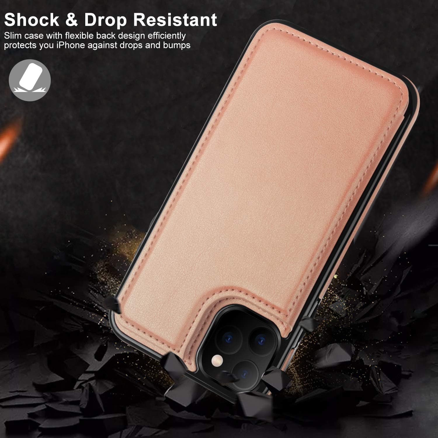 LETO for iPhone 11 Pro Case,Leather Wallet Case Flip Folio Cover with Kickstand Card Slots for Girls Women,Protective Phone Case for iPhone 11 Pro 5.8" Light Brown
