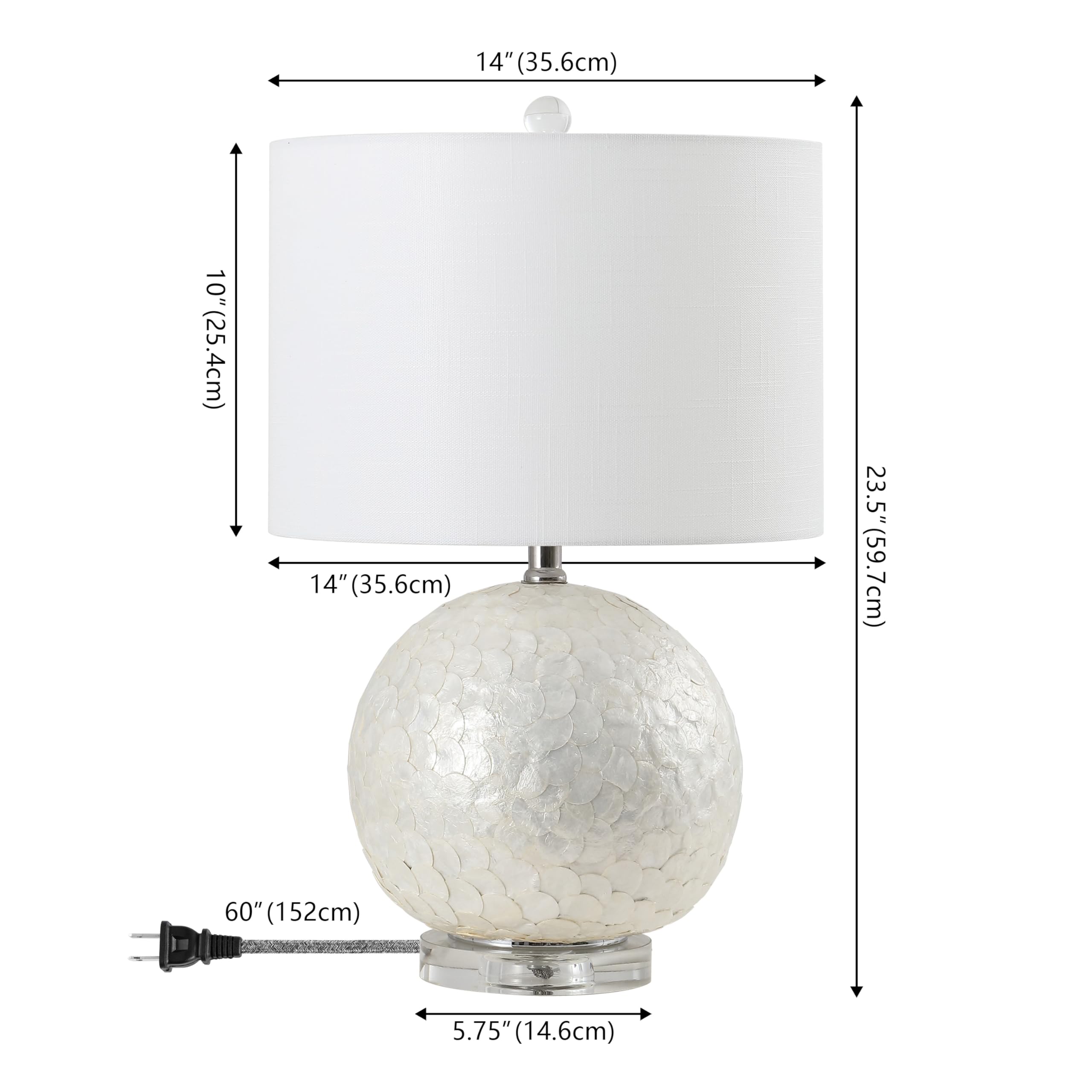 JONATHAN Y Zuri Table Lamp Capiz Seashell Sphere 23.5 Pearl White | Contemporary Transitional Style Linen Drum Shade Crystal Base Metal Chrome Accents Rotary Switch LED Bulb Included product thumbnail 5