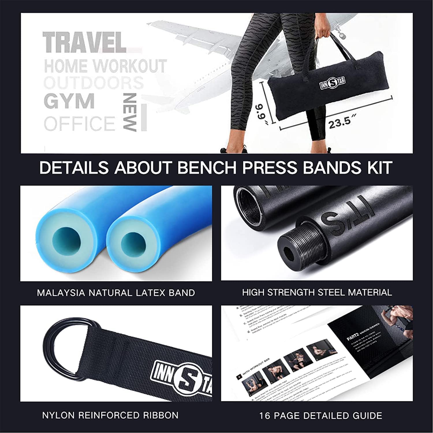 INNSTAR Portatile Home Gym 3.0 Set, elastico pilates per l'allenamento della forza in Palestra Casa, Kit Elastici Fitness Professional per l'allenamento di tutto il corpo, Barra per Pilates