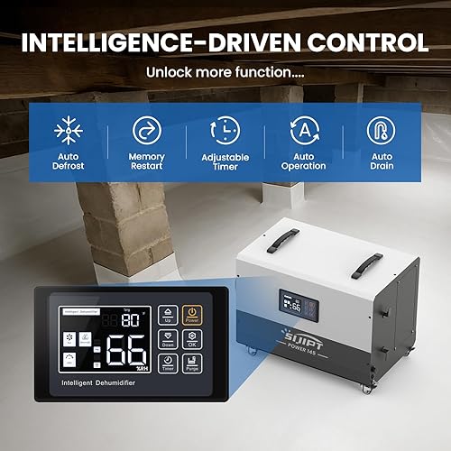 Miniatura 6 de Deshumidificador comercial de 155 pintas con bomba, deshumidificadores para espacio de rastreo y sótano con manguera de drenaje, deshumidificador