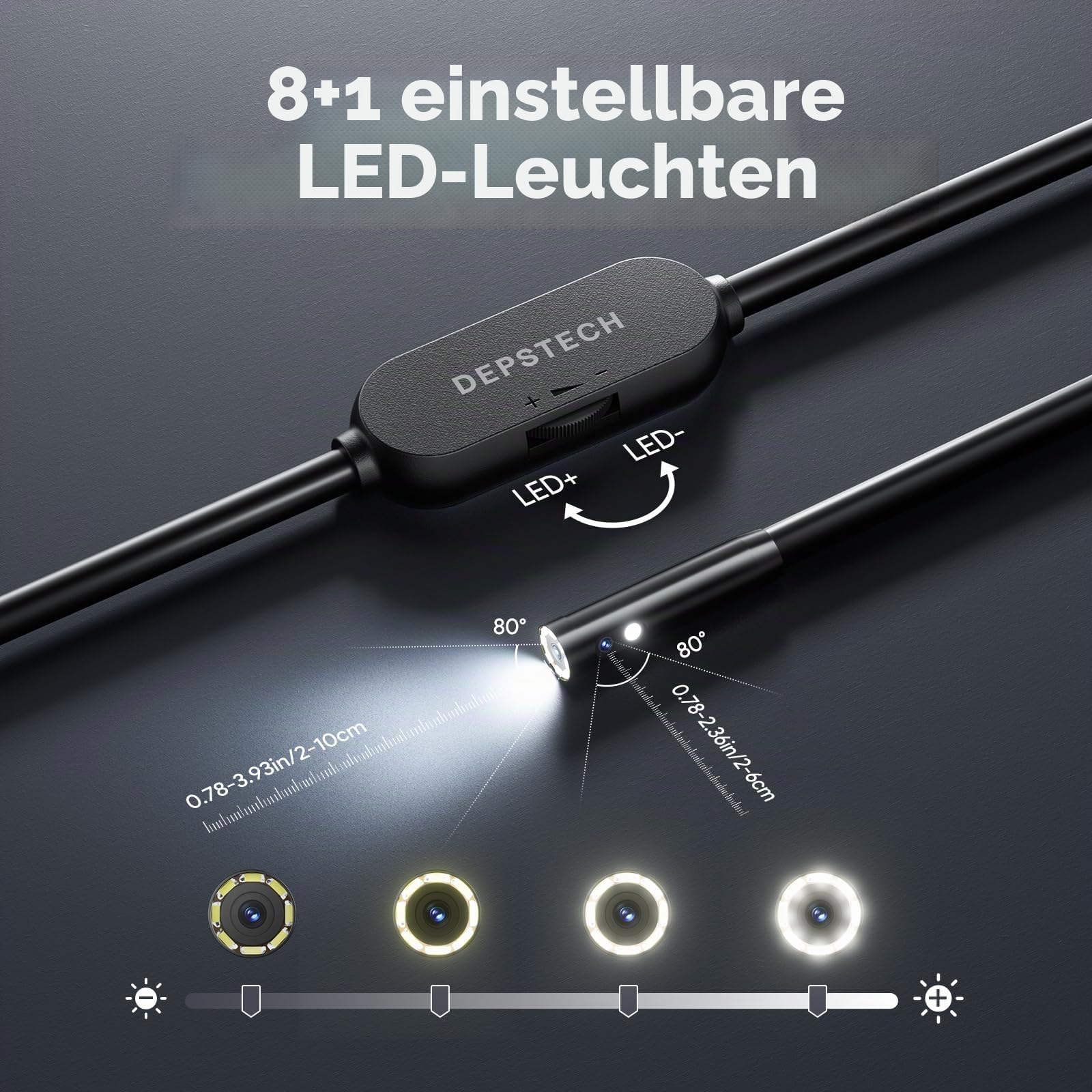 DEPSTECH 2K Endoskopkamera mit Licht: 2560P QHD Dual Lens Inspektionskamera | Endoskopkamera Handy mit 5m Schlangenkabel für iPhone und Android, 9LEDs, IP67 Wasserdicht für HLK, Sanitär und Kfz-Handwerk