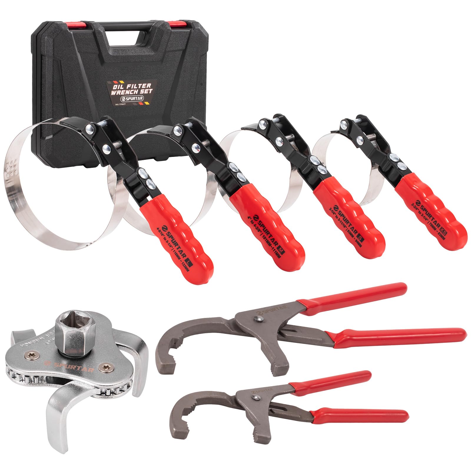 Spurtar Swivel Oil Filter Wrench Lot de 7 clés à molette réglables 70-133 mm 9" et 12" Pince à filtre à huile universelle 3 mâchoires Outil de retrait de filtre à huile pour 4S Shop de réparation
