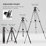 NEEWER 74" Trépied vidéo avec tête de fluide, QR Plaque compatible avec DJI RS Gimbals, Trépode caméra en aluminium lourd professionnel pour DSLR Caméras Caméscopes, Max Charger 17,6lb/8kg, TP74