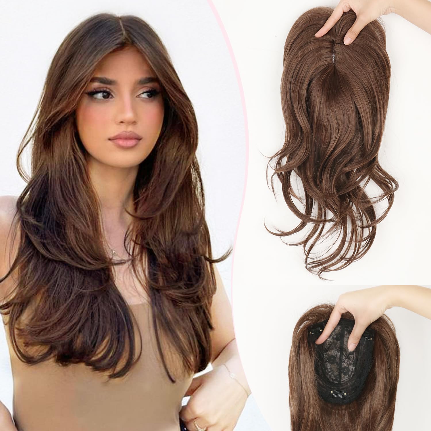 Pcololin Dark Brown Hair Topper Long Layered Hair Toppers