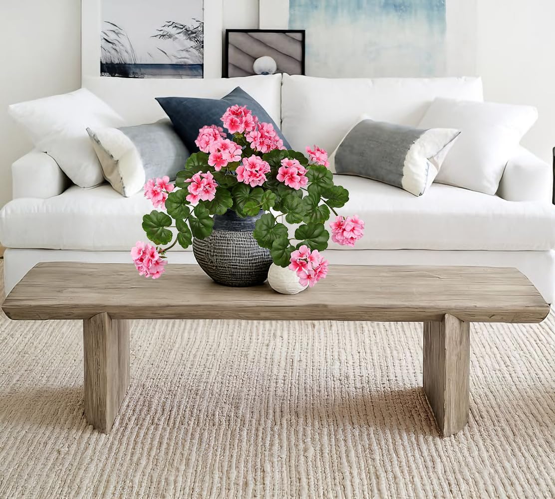 Briful Realistic Silk Geraniums Flowers for Outdoor & Indoor Decor, 19.6” Wide Lush Artificial Geranium Bouquet for Home Door Patio Decor, 15.7'' High Farmhouse Trailing Hanging & Tabletop Decor, Pink