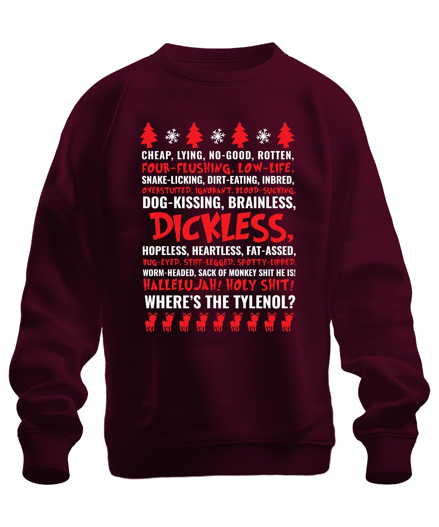 Printera Unisex Burgundy Wheres The Tylenol Christmas Ugly Sweater Beautiful Gift Griswold Sweatshirt Pullover, Xl