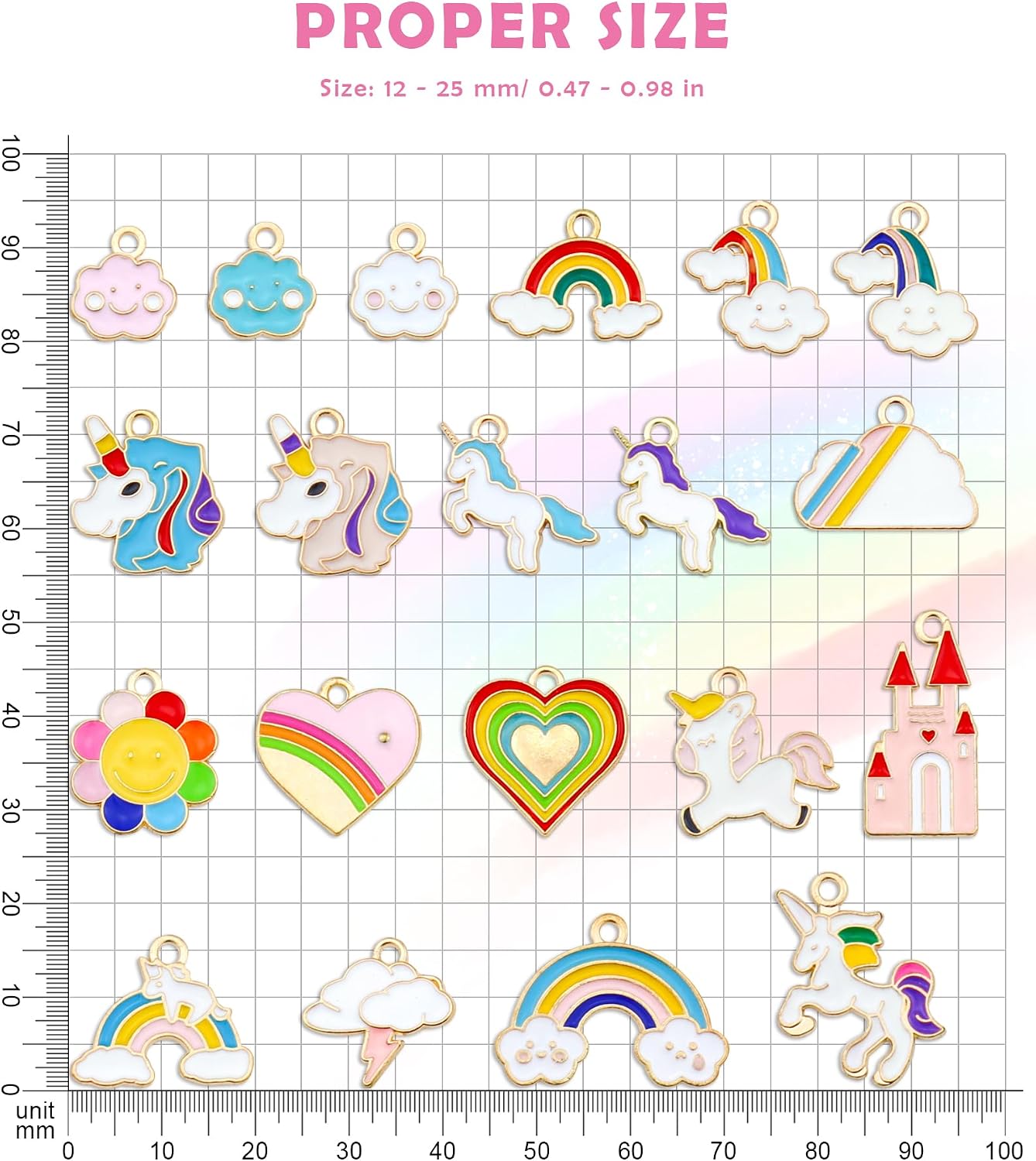 48 Pcs Gold Plated Enamel Unicorn Rainbow Charms Pendant Assorted Unicorn Charm Accessory for DIY Jewelry Making Necklace Bracelet Earring DIY Jewelry Accessories