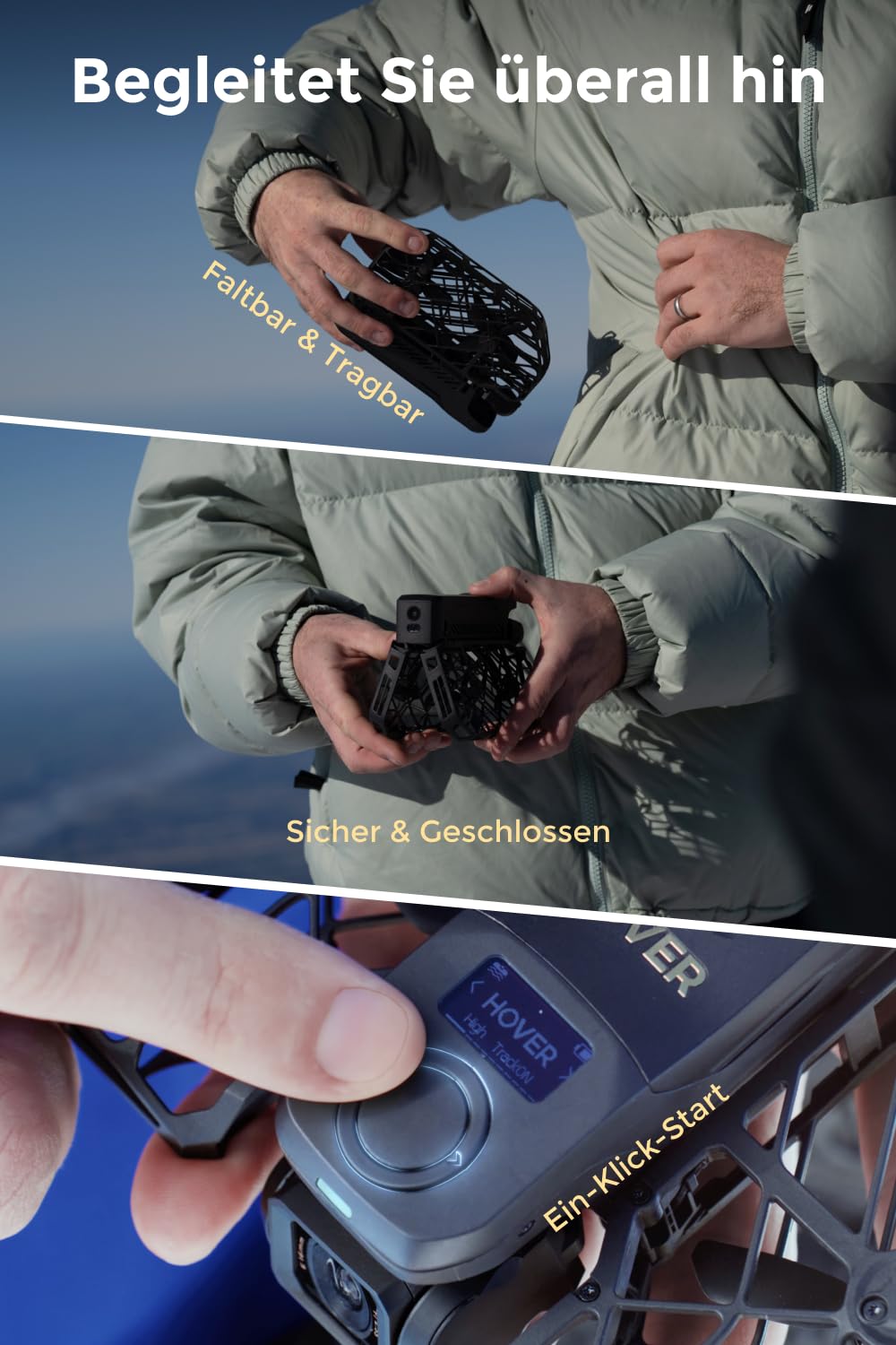 HOVERAir X1 PROMAX Drohne mit Kamera 8K, Faltbar Action Cam mit über 15 vollautomatischen Flugmodi, 42 KM/H, Fliegen überall mit OmniTerrain, Rückkollisions-Erkennung (Basis Kombo)