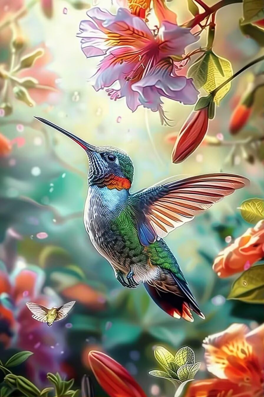 1000 Piece Puzzle for Adults - Flowering Hummingbird Wooden Difficult Puzzle,Challenging Relaxing Fun DIY Gift