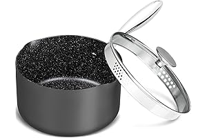 MICHELANGELO Nonstick 3 Quart Sauce Pan with Lid, Strainer Lid and Pour Spouts