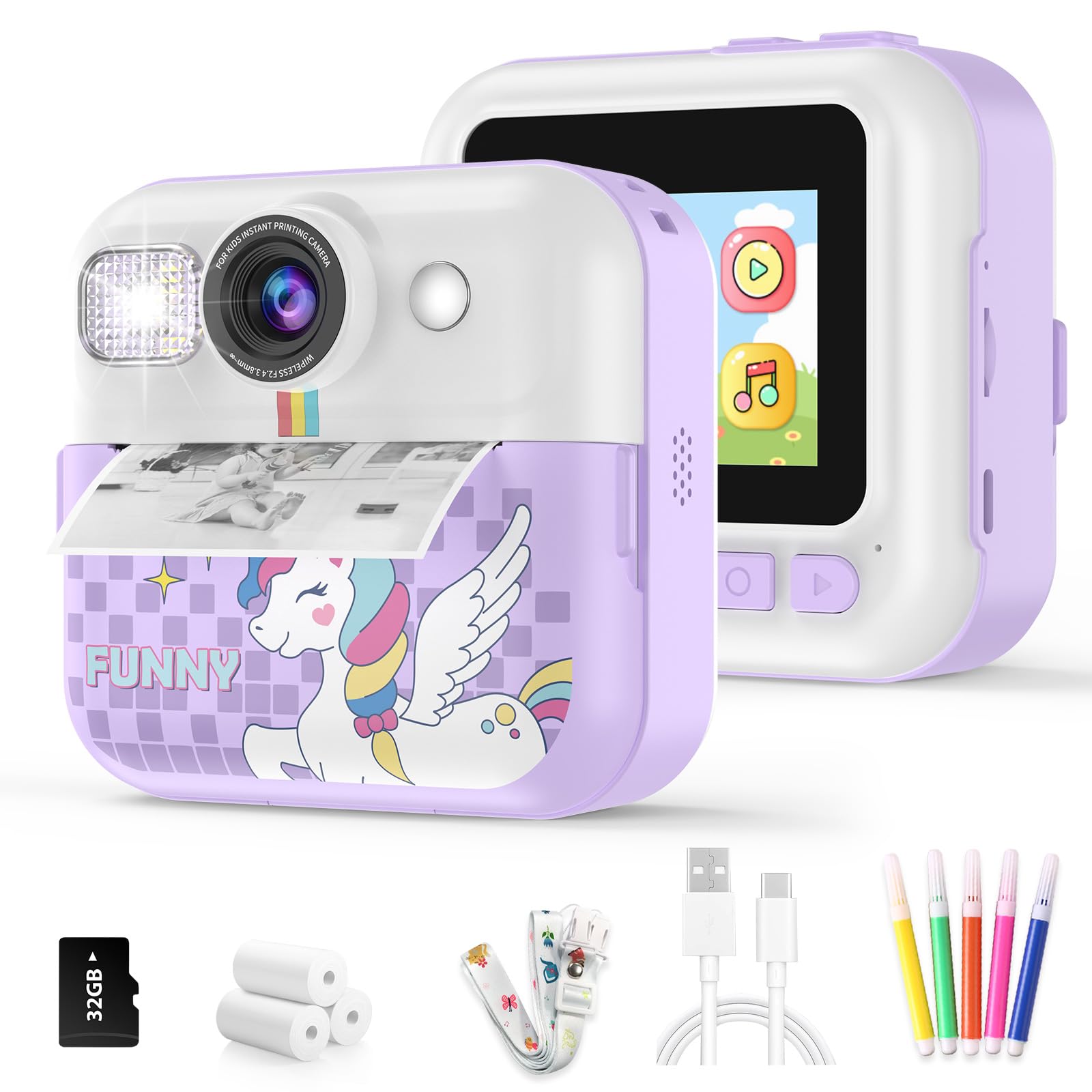 Kids Instant Print Camera, 1080P Children Printable Cameras Christmas Birthday Gifts for Girls Age 3-10, Toddler Toys for 3 4 5 6 7 8 9 10 Year Old
