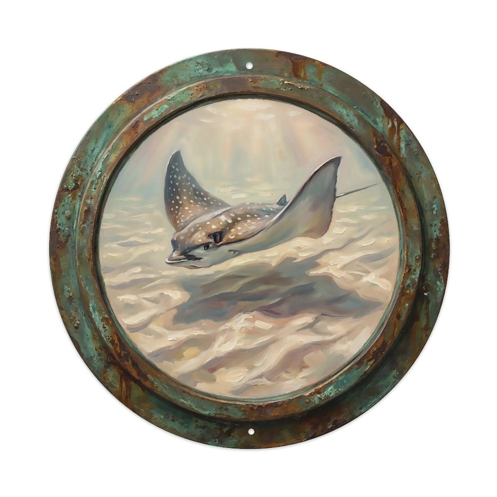 Vintage Porthole Stingray Ship Window Undersea Deep Sea Metal Tin Sign