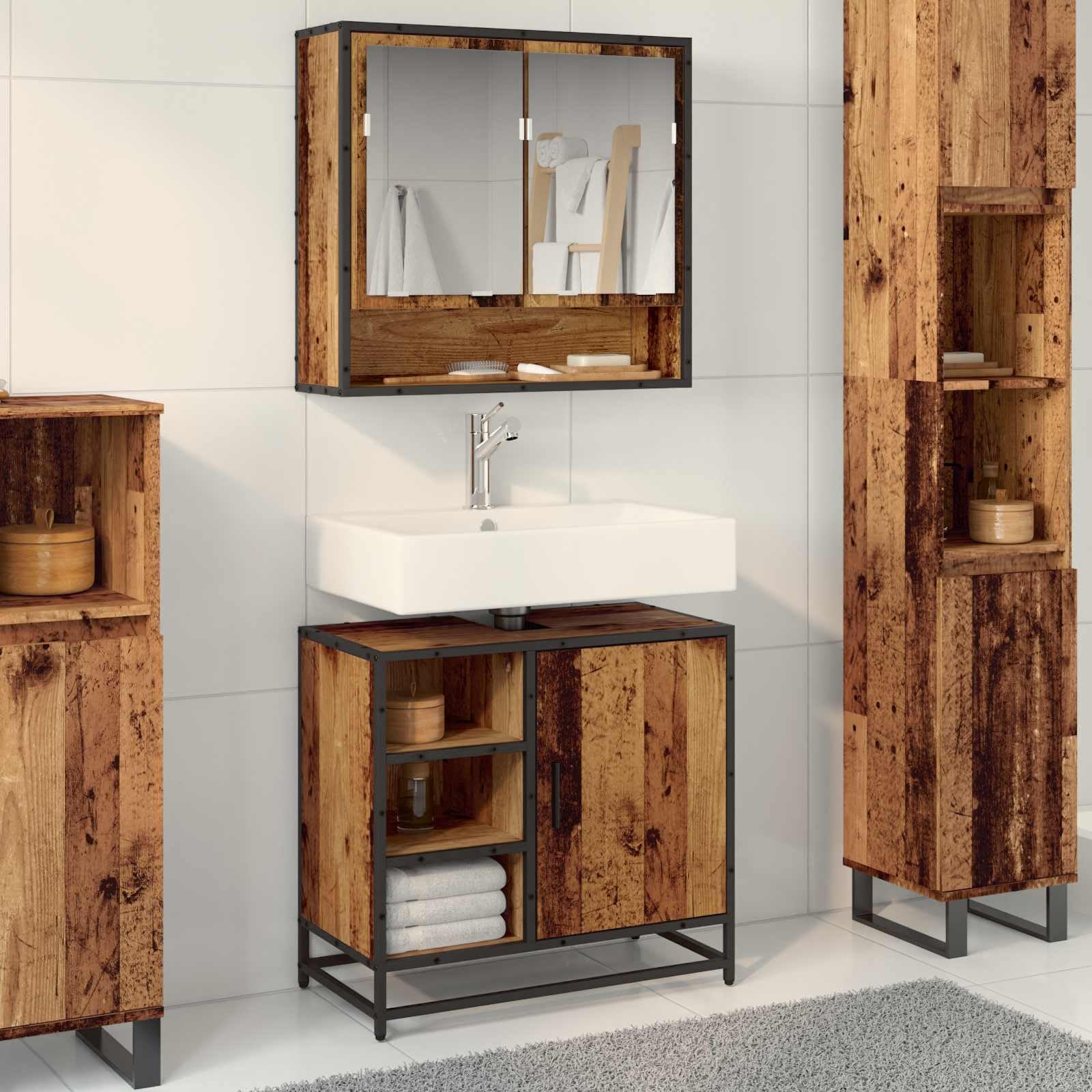 Armoire de salle de bain Bois vieilli 65 x 33 x 60 cm Bois d'ingénierie