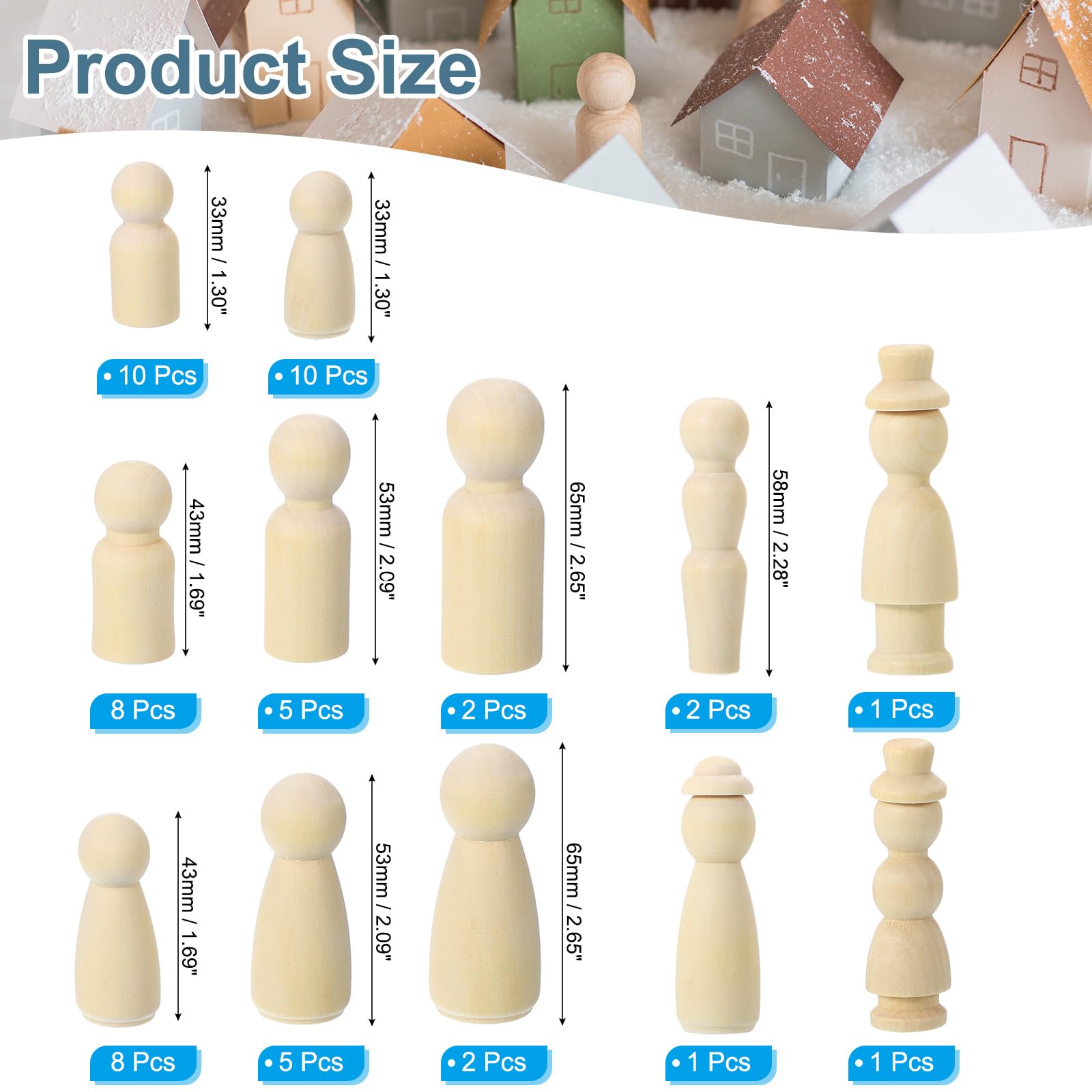 PATIKIL 2 Set Peoples, 110Pcs Wood Pegs People Unfinished Bodies Natural Wood Family Figures for Painting DIY Crafts Arts Graffiti - Image 2
