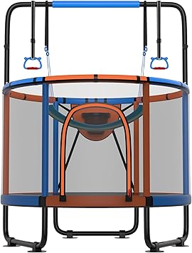 Trampoline for Kids 600LBS 4.5FT 5FT 5.5FT Toddler Indoor Outdoor with Safety Net, Swing, Adjustable Bar, 54'' 66'' Mini Small Trampoline with Basketball Hoop