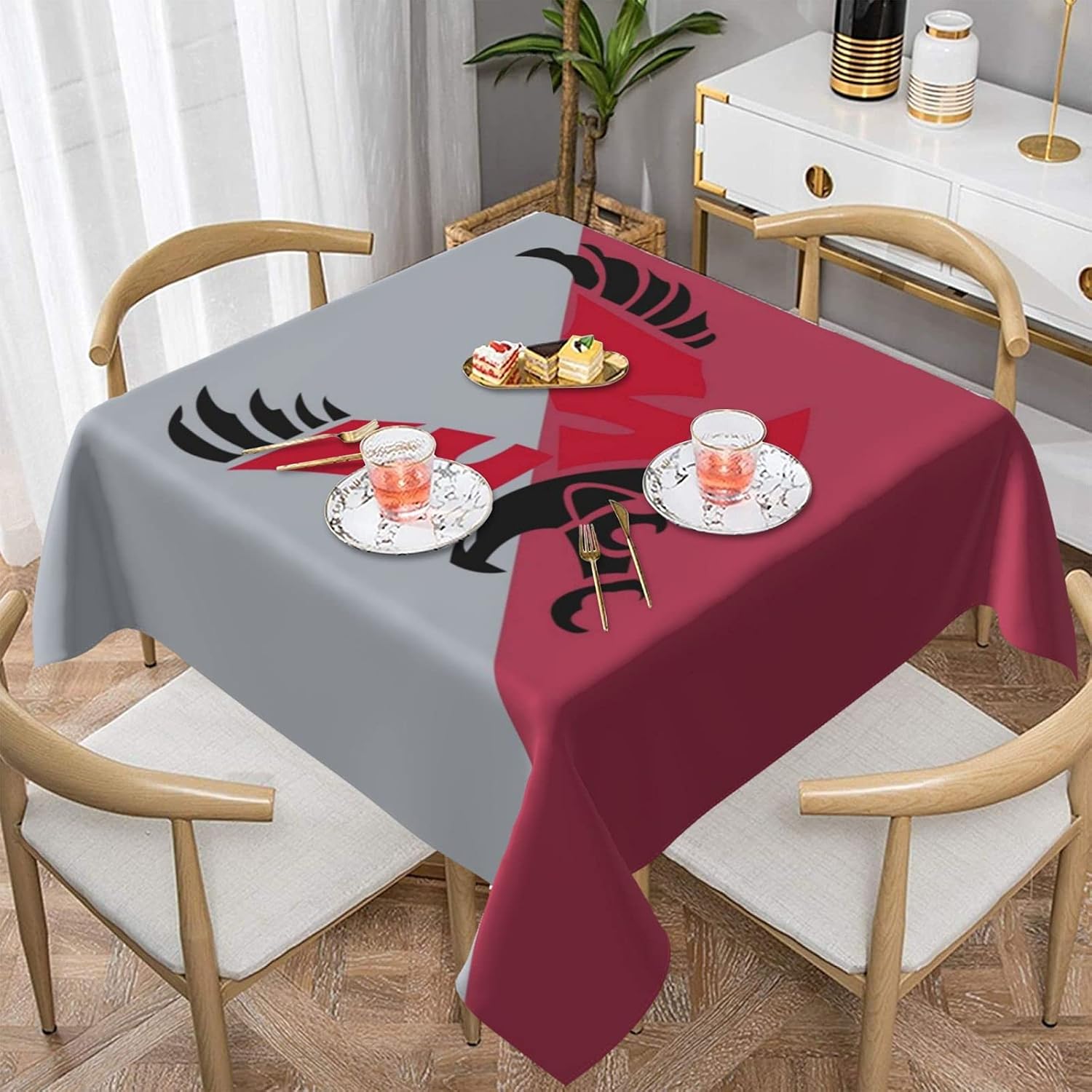 Eastern Washington University Tablecloth Foursquare Decor Desk Oilproof Waterproof Tabletop Cover Cloth Table Cover for Buffet Party Dinner Picnic Kitchen