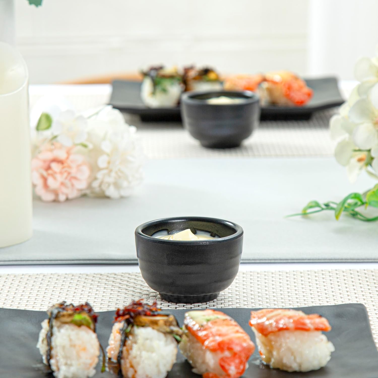 Restaurantware Voga 2 Ounce Sauce Cups 10 Round Dipping Cups - For Condiments And Individual Portions Dishwashable Black Melamine Dipping Cups Shatterproof Japanese Style
