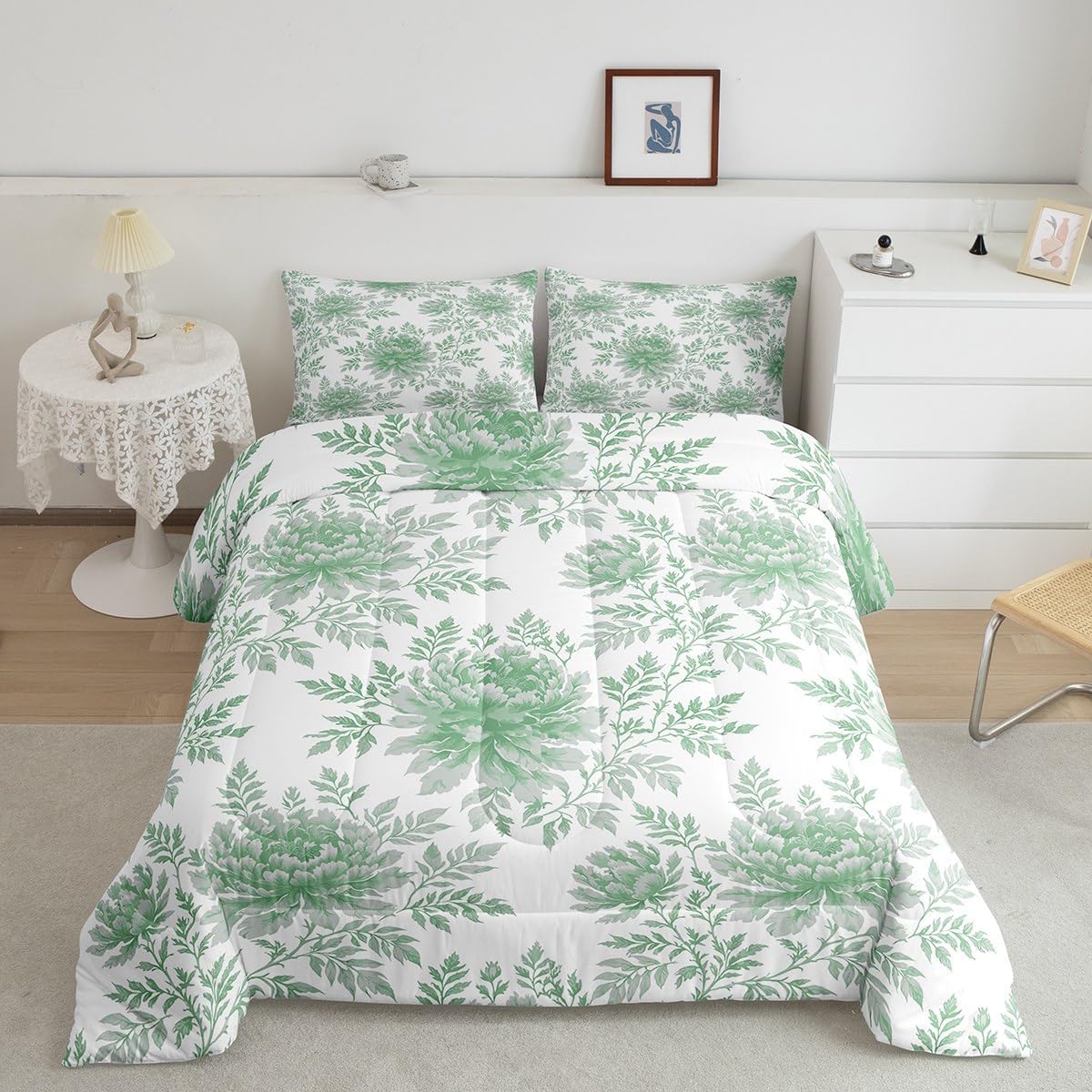 jejeloiu Botanical Flower Comforter Set Spring Floral Toddler Size Bedding Set for Kids Boys Girls Floral Duvet Quilt Soft