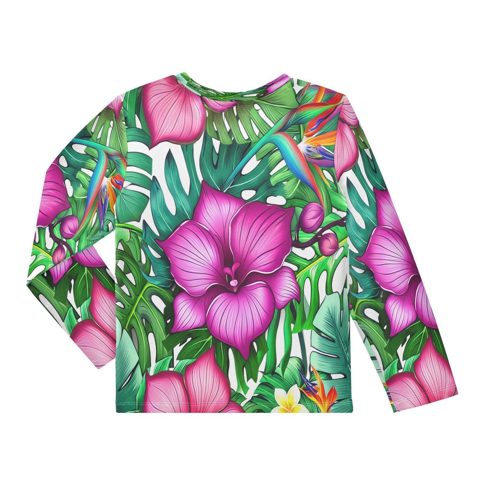 DOMIKING Monstera Red Flowers Boys Long Sleeve Rashguard Shirt Kids Quick Dry Swim Shirt for Kids Toddlers 11-12T
