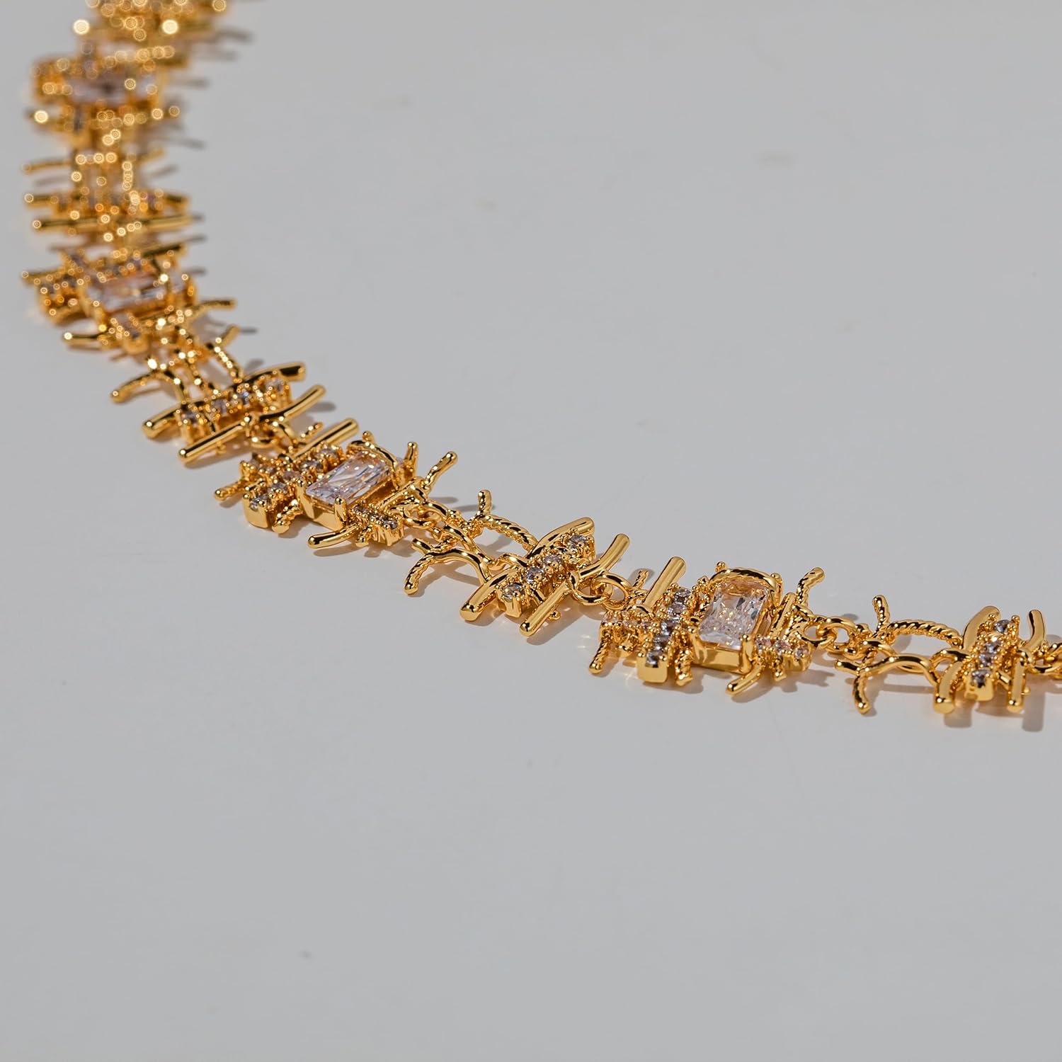 Chunky Braided Chain Necklace for Women, 18K Gold Plated Handmade Braided Cubic Zirconia Chain Choker Necklace Dainty Gold Choker Necklaces for Women Gifts Jewelry 16.9" - Image 7