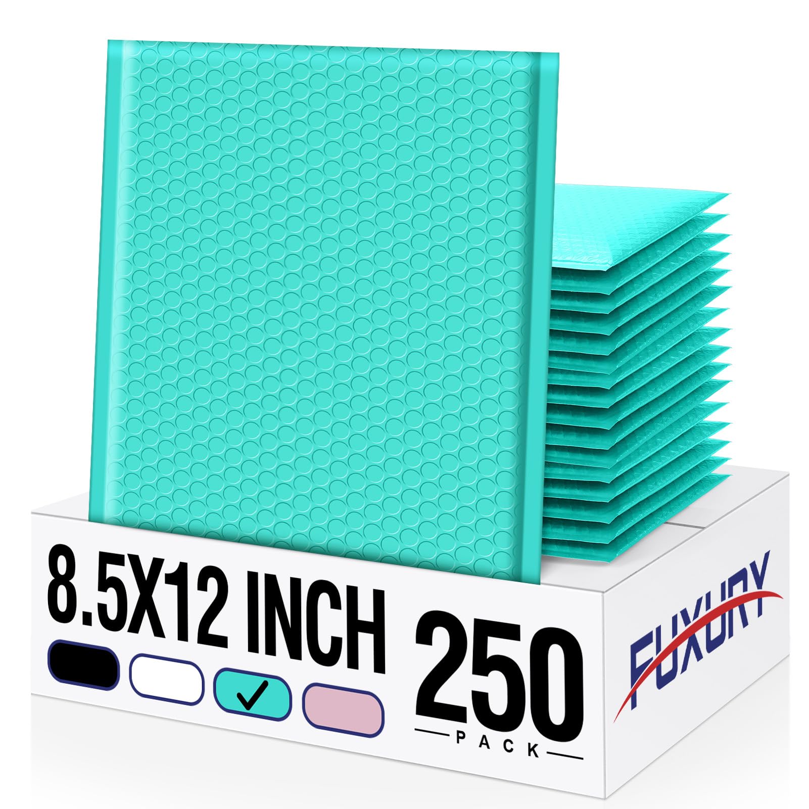 Fuxury 250Pack Teal Bubble Mailers 8.5x12" Medium Opaque Padded Envelopes