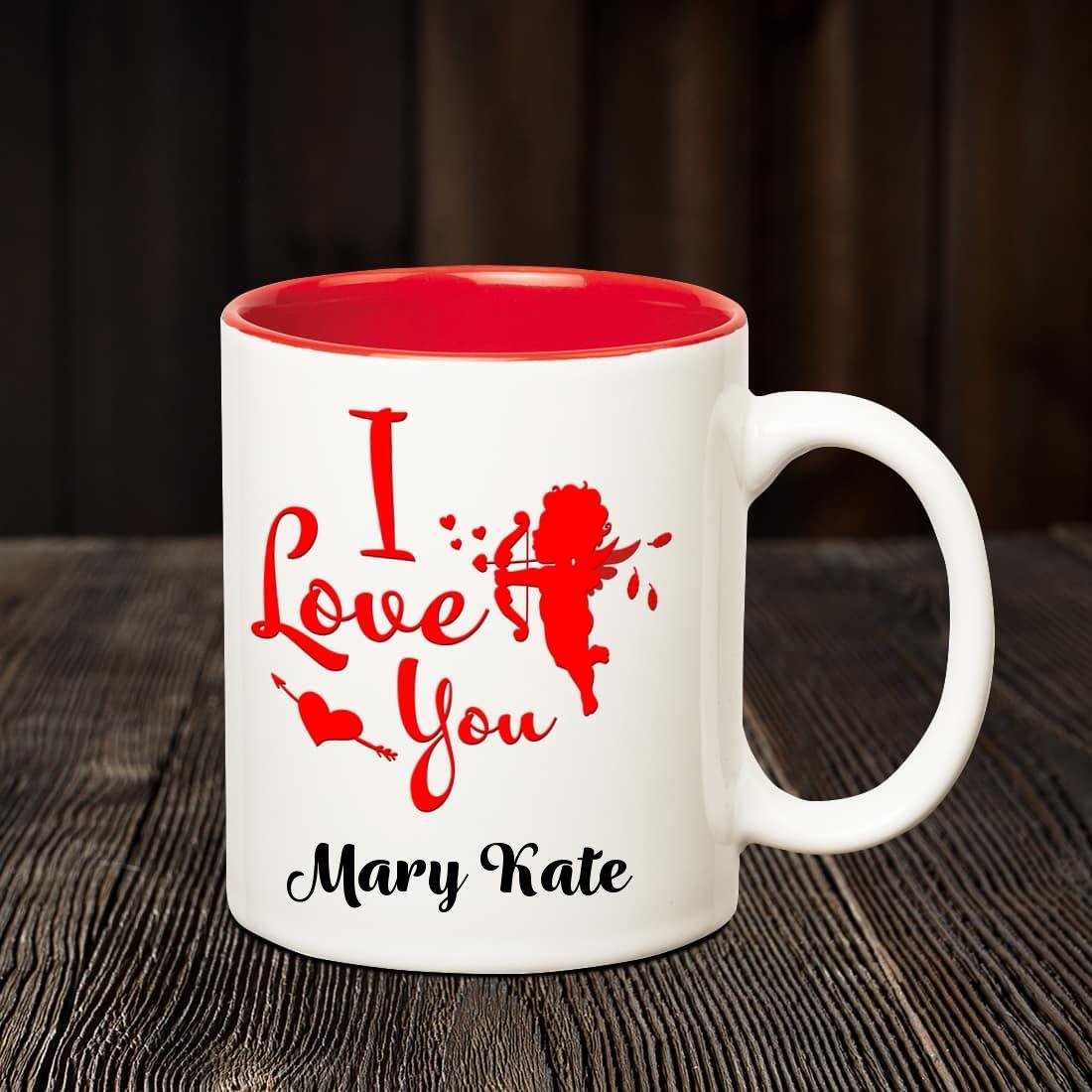 Chanakya Ceramic I Love You Mary Kate Romantic Inner Red Coffee Name Mug, Multicolor, 350 Ml