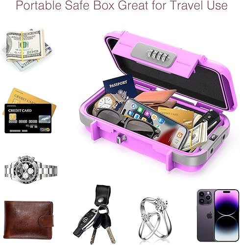 Miniatura 5 de LOFICOPER Caja fuerte portátil, caja de seguridad de viaje, caja de bloqueo de playa impermeable, caja de seguridad personal, con código de