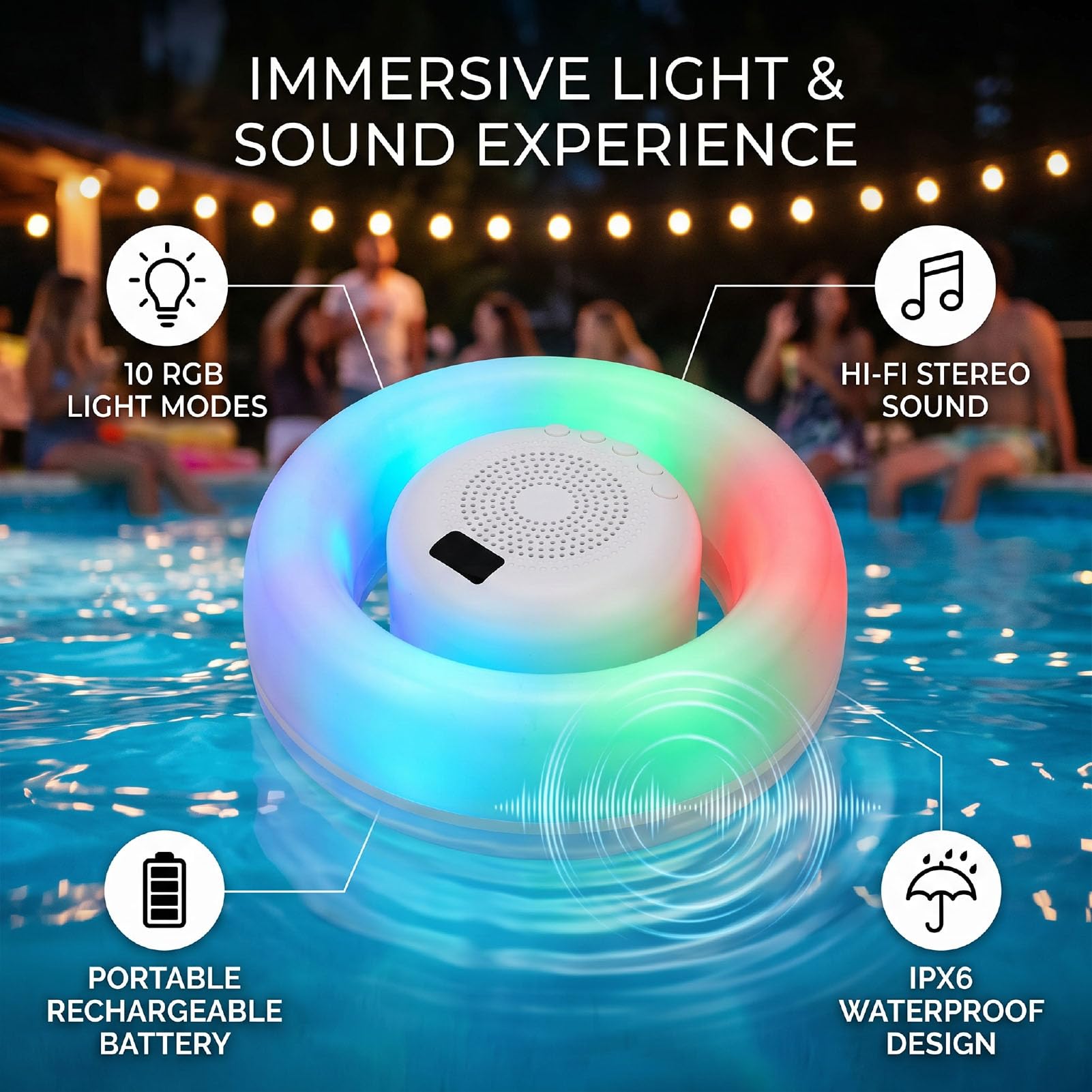 Luz Flotante para Piscina con 10 Modos de Luz