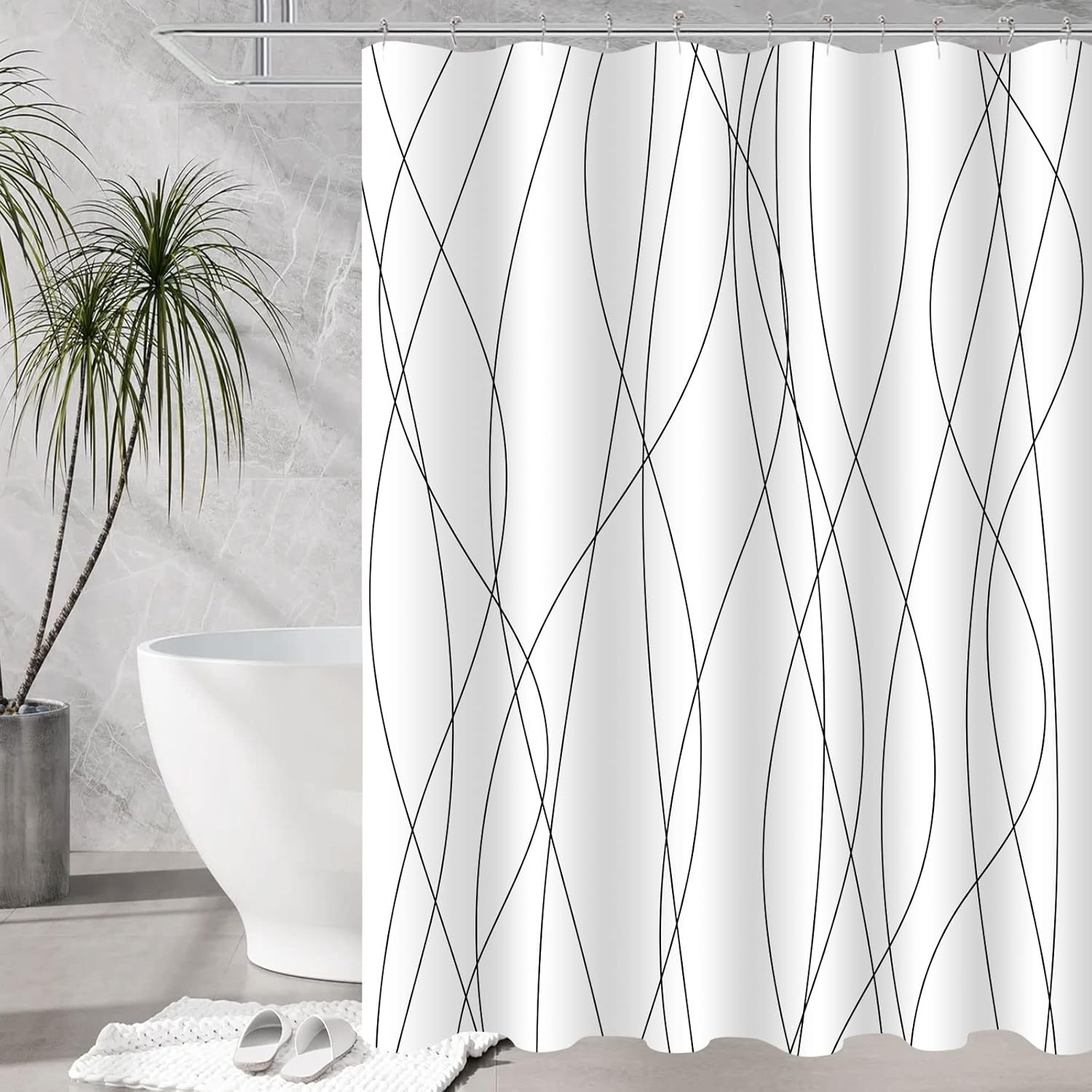 BBiggood Striped Shower Curtains for Bathroom, White and