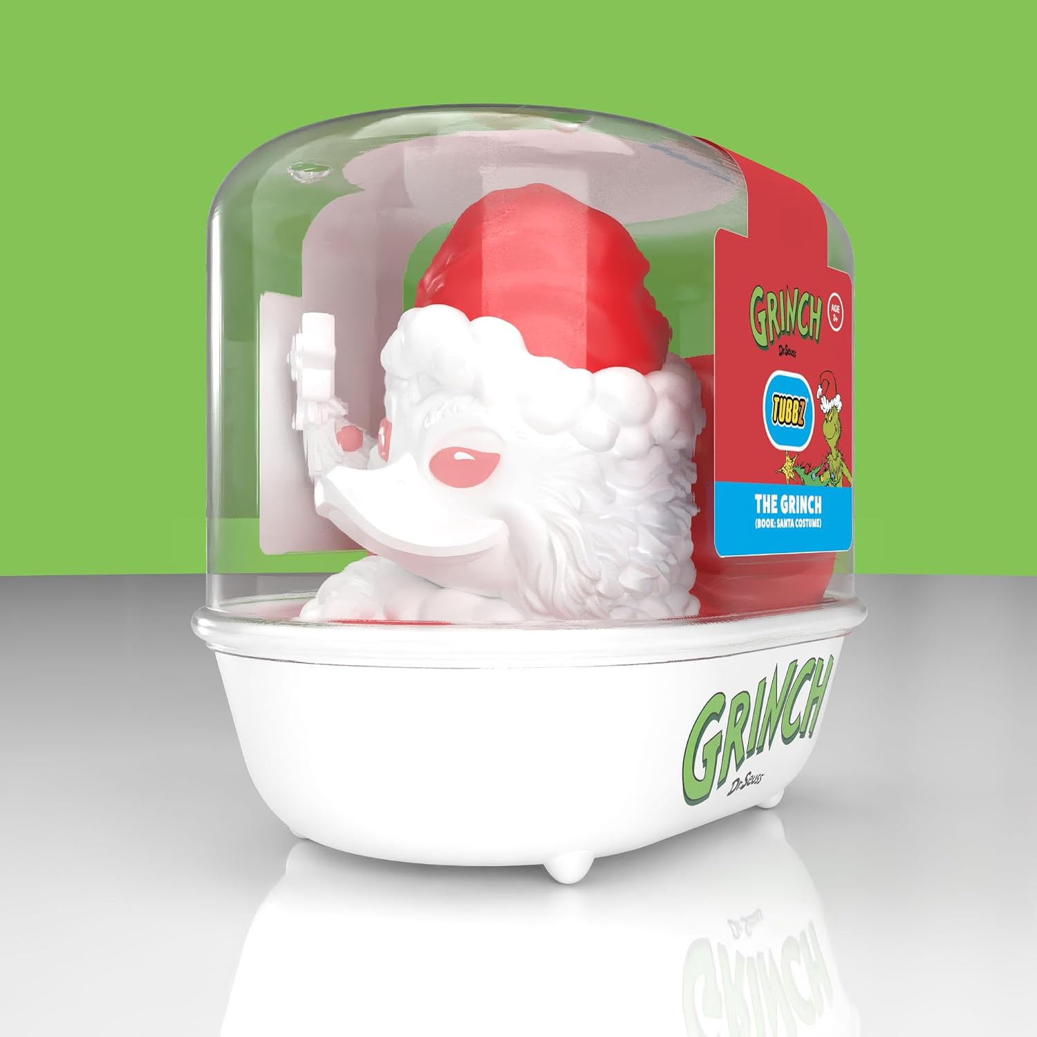TUBBZ Amazon Exclusive: The Grinch Book White Santa Costume Collectible Vinyl Rubber Duck Figure Toy. for Fans of Dr Seuss Toys and Books.