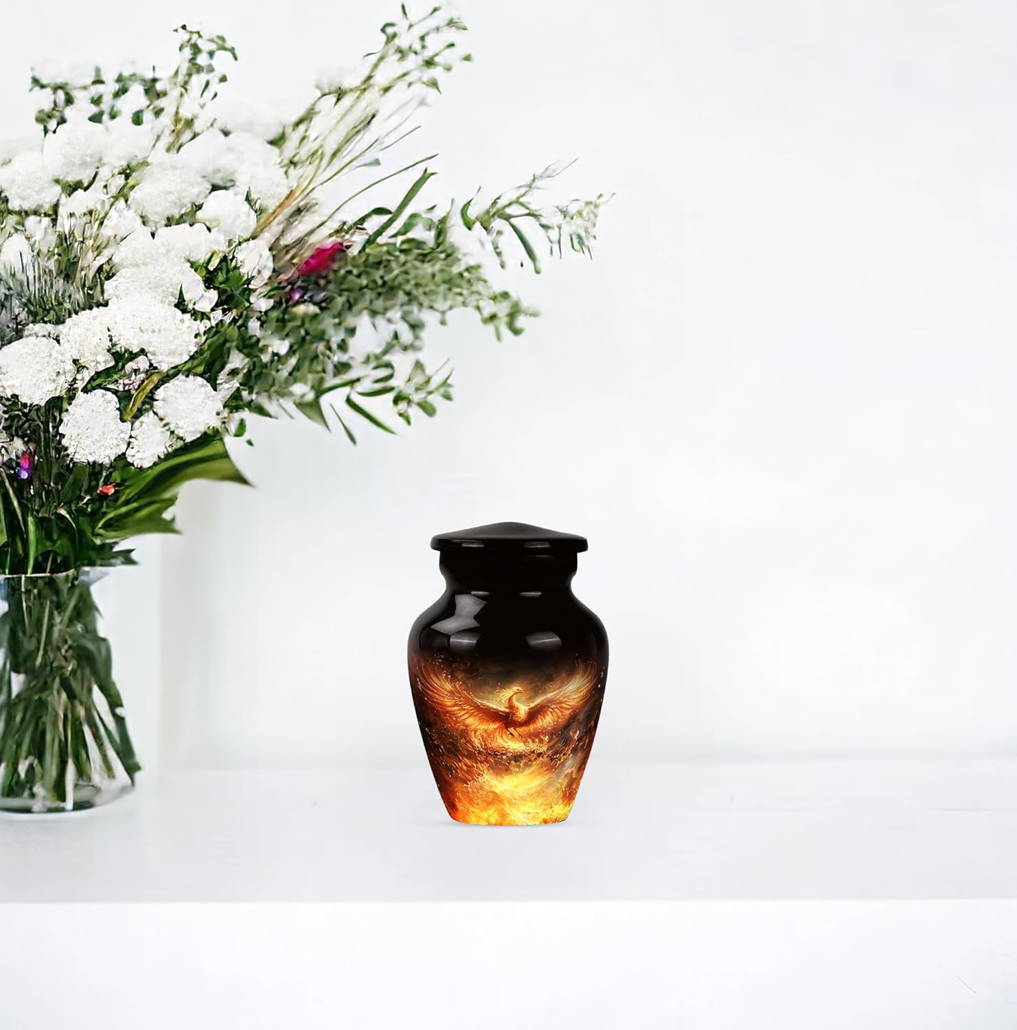 Phoenix Bird Urns, Decorative Urns, Memorial Urn, Cremation Urns for Adults Male & Female, Small Ashes Keepsake for Sister, Small Keepsake Urn for Mom & Dad Ashes, Pack of 1, Black, Orange