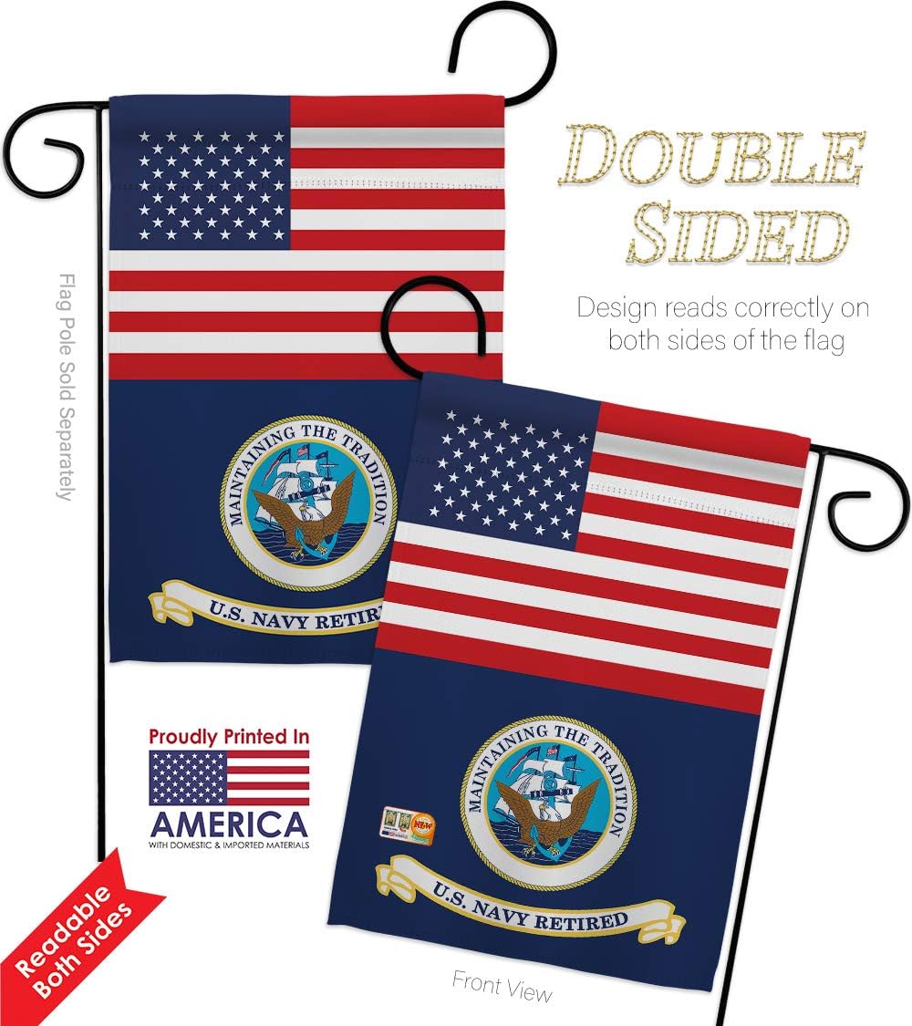 Navy US Retired Garden Flag Armed Forces USN Seabee United State American Military Veteran Retire Official Small Decorative Gift Yard House Banner Double-Sided Made In USA 13 X 18.5