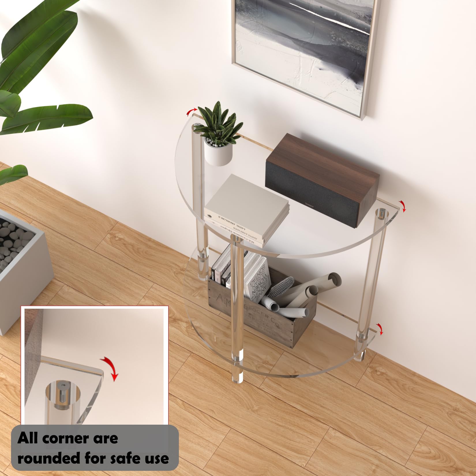 Mesa Console Acrílica Carzi-Crea - 30x60x79cm - 2 Prateleiras Transparentes - Moderna Para Sala E Entrada