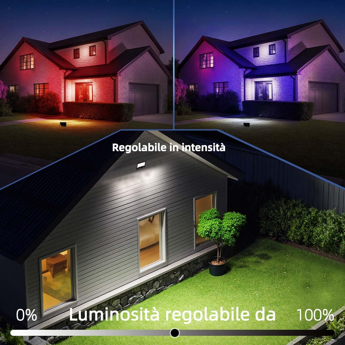 iLC LED Faretto Esterno 80W, equivalente a 800W, Cambio Colore Rgbw, 16 Milioni Colori, Raggruppamento, Timer 8000 lumen, Bianca Calda 2700K, Impermeabile Ip66 (2 pacchi)