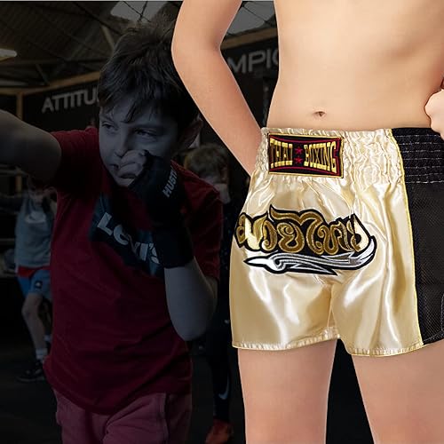 Miniatura 6 de Pantalones cortos de Muay Thai para niños (4 años a 10 años) para boxeo, kickboxing, artes marciales mixtas, entrenamiento para niños y niñas
