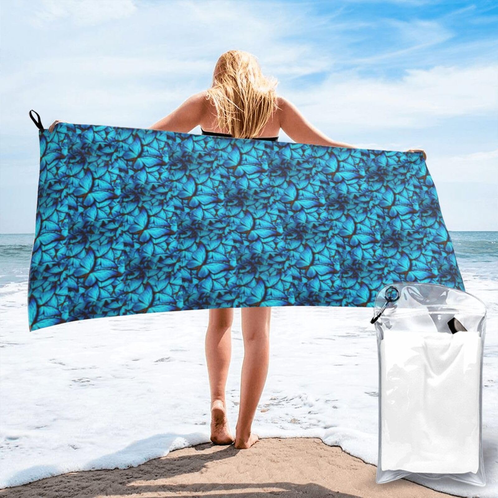 FHIZOAL Many Blue Butterfly Quick Dry Towel Microfibre Towel Super Absorbent Ultra Compact Gym Sports Beach Camping Travel